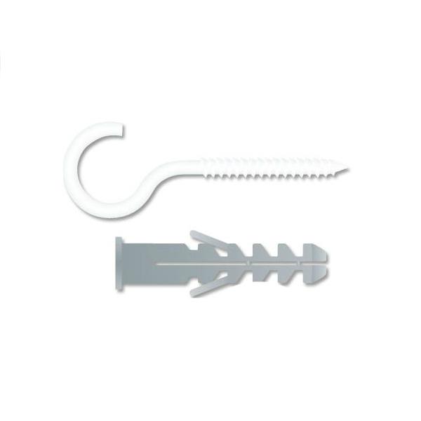  Cartela 4 Ganchos 6x60mm Branco com Bucha Standers 